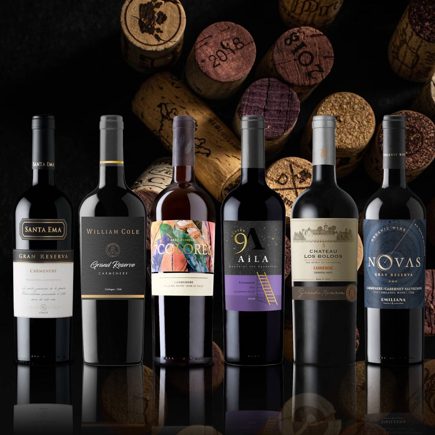 6 Vinos Mix Gran Reserva Carmenere1#Sin Color