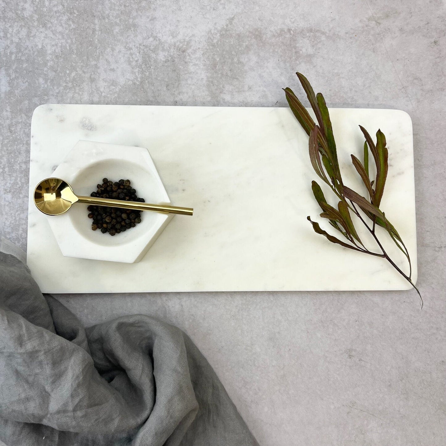 Cuenco de mármol hexagonal blanco con cucharita4#Blanco