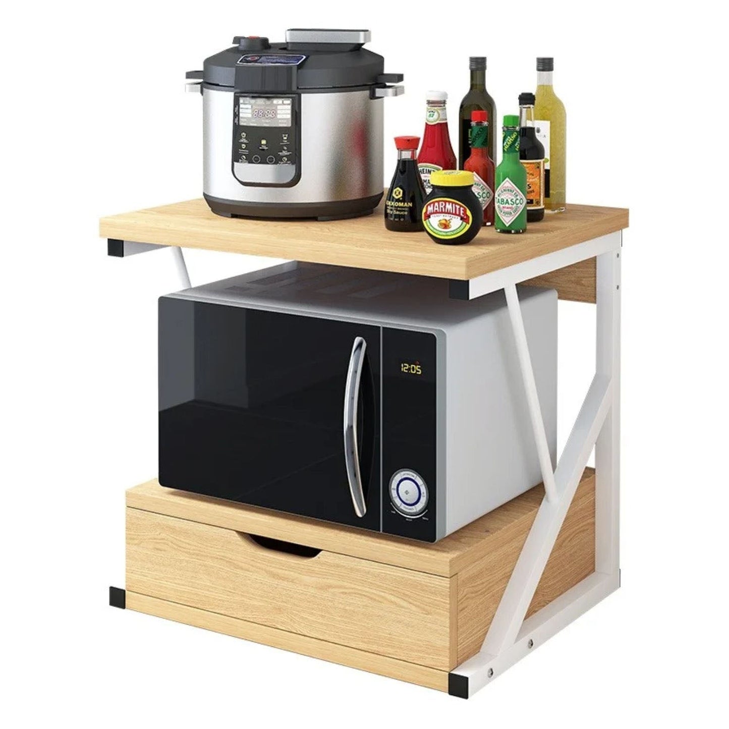 Rack Soporte Microonda Con Cajón Madera5#Café