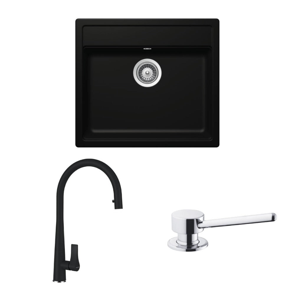 Kit Lavaplatos Mono n 100 + Grifería Gota+ Jabonera Amur3#Negro