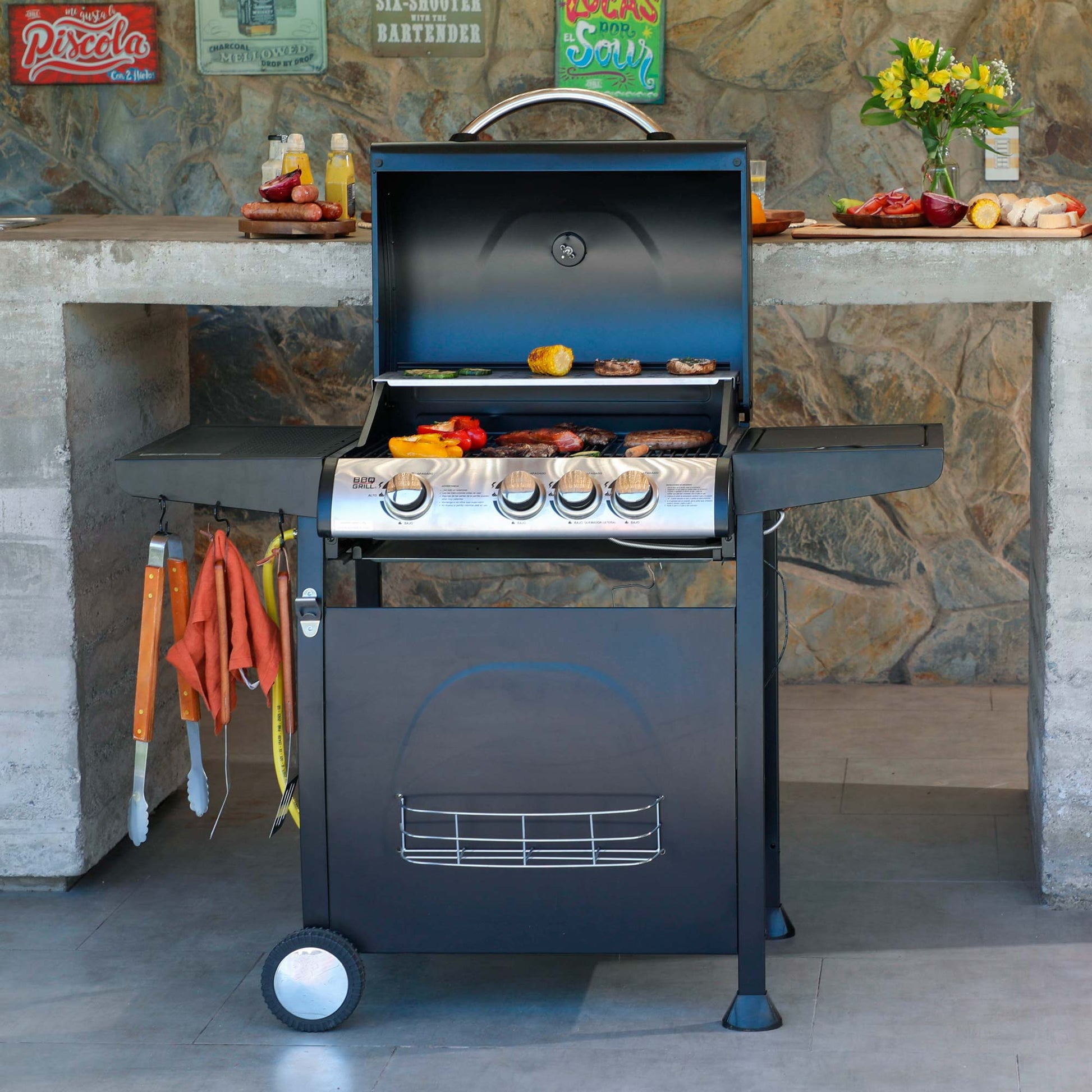 Parrilla Giorgia 3 Quemadores + Quemador Lateral BBQ304GCQL1#Negro