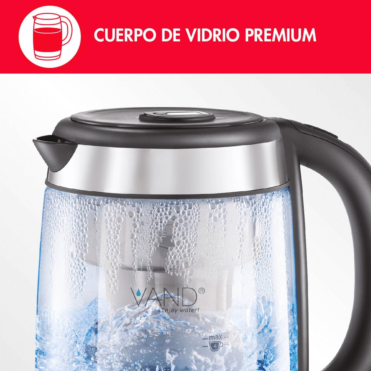 Hervidor con Filtro de Agua Thor Aqua Filter Glass 1.7 Lts4#Negro|Acero