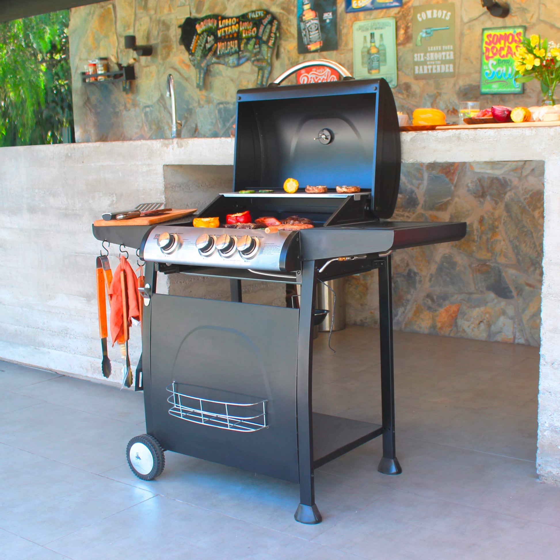 Parrilla Giorgia 3 Quemadores + Quemador Lateral BBQ304GCQL4#Negro