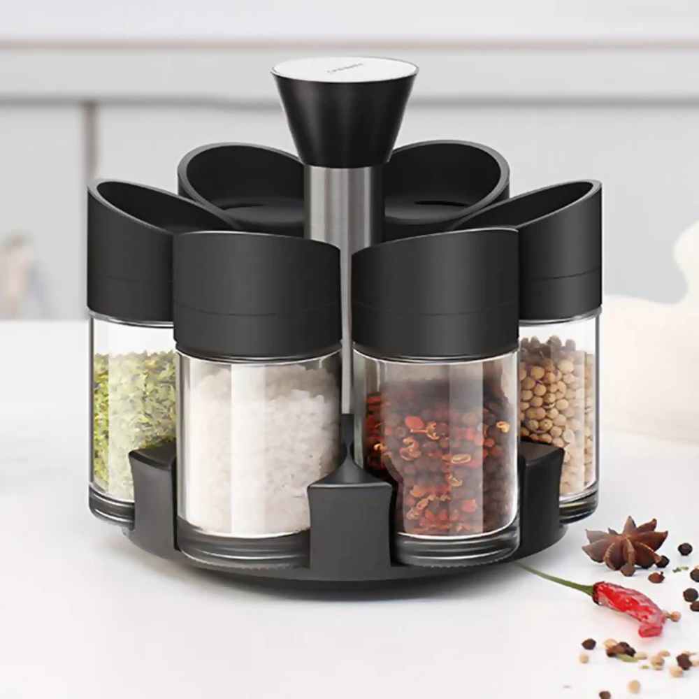 Set 6 Especieros Condimentos Moderno Giratorio 360º2#Negro