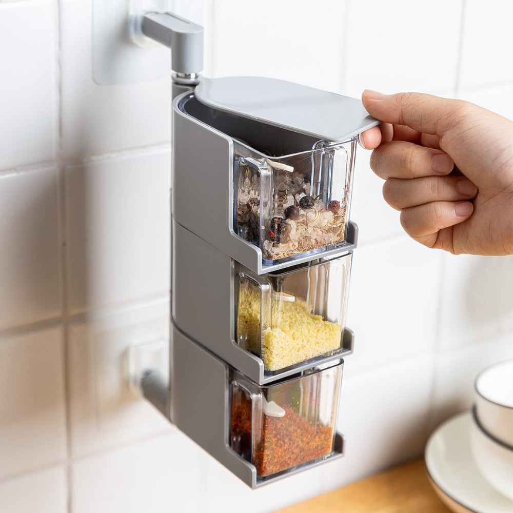 Caja Condimentos Cocina 3 Compartimientos Pared5#Blanco