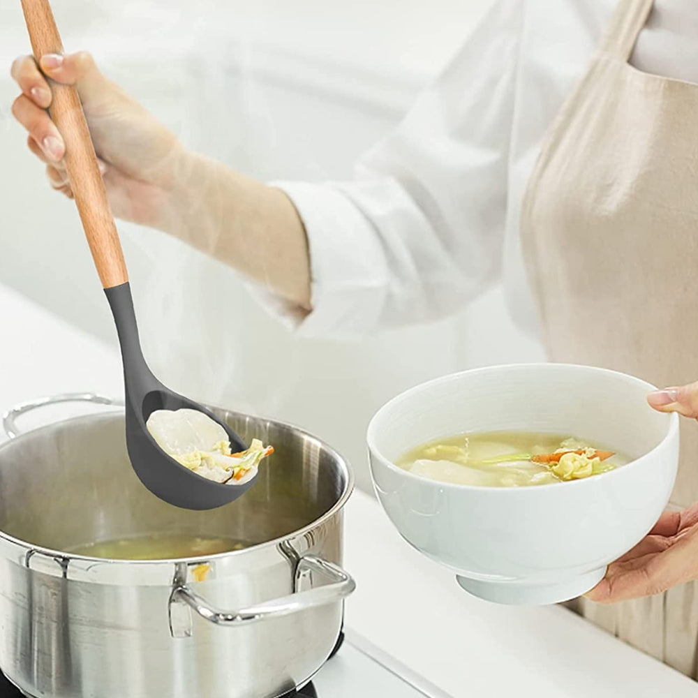 Set 6 Utensilios de Cocina Silicona-Madera3#Negro