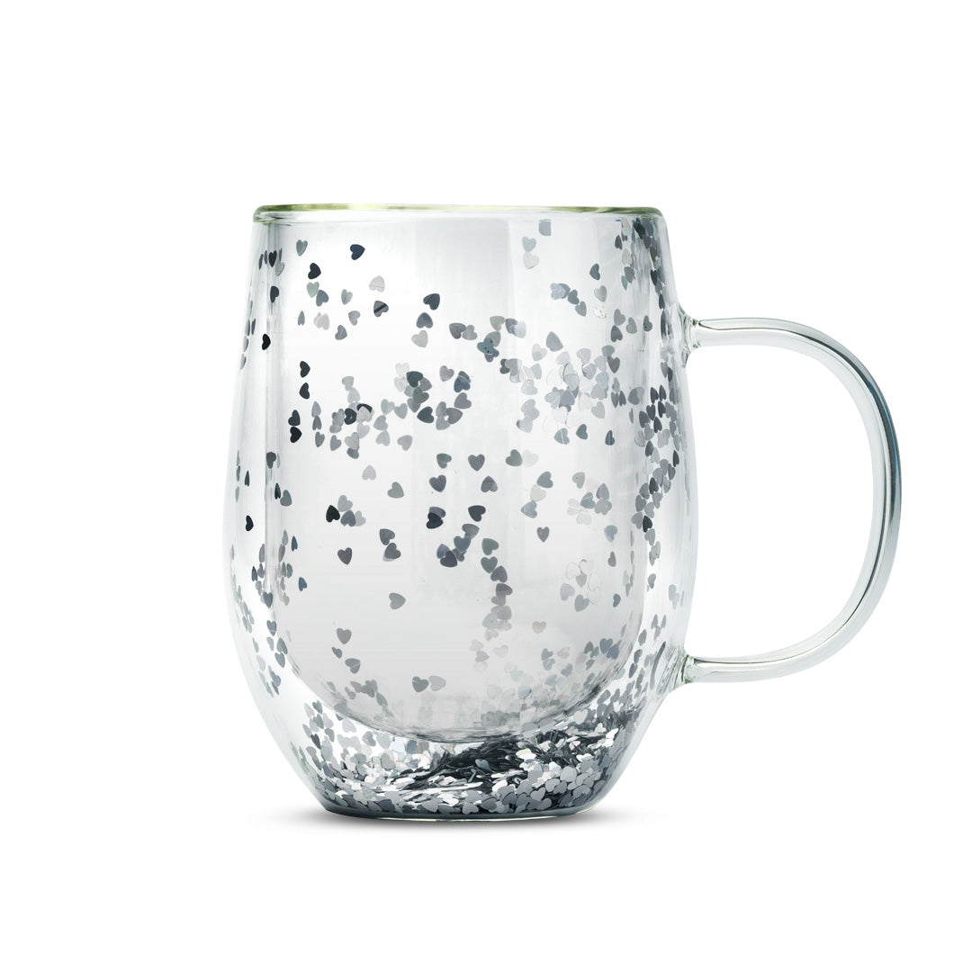 Taza Doble Vidrio Con Corazones y Asa2#Sin Color