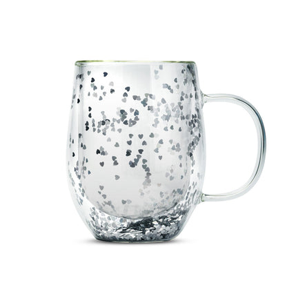 Taza Doble Vidrio Con Corazones y Asa2#Sin Color