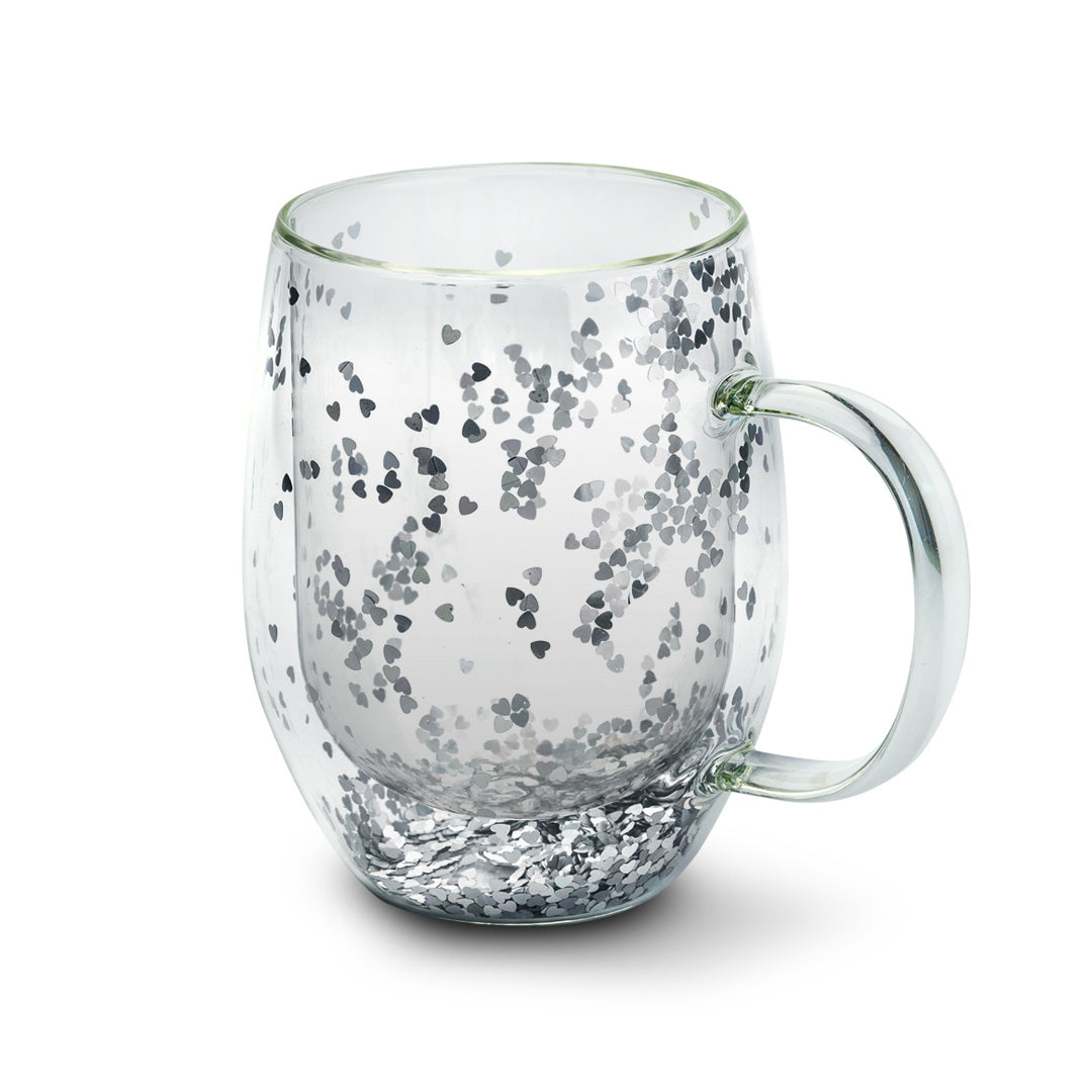Taza Doble Vidrio Con Corazones y Asa1#Sin Color