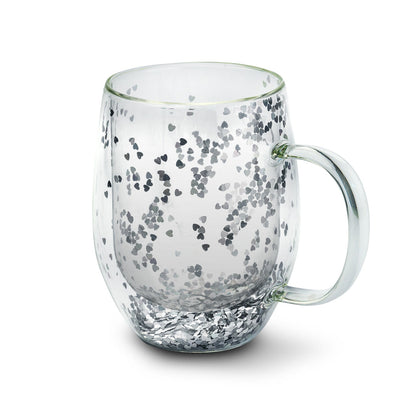 Taza Doble Vidrio Con Corazones y Asa1#Sin Color