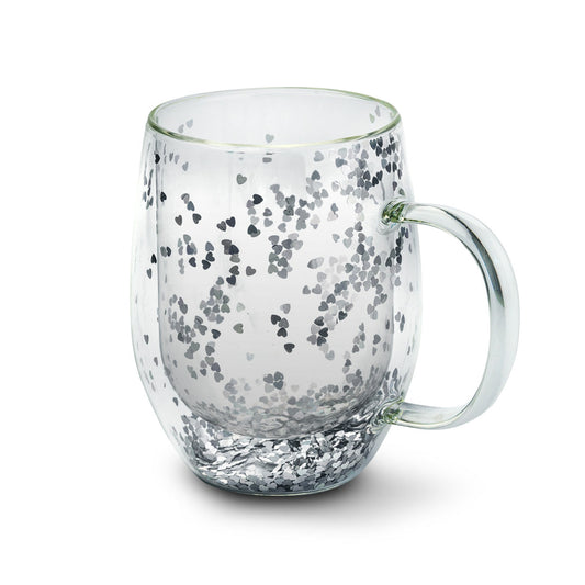 Taza Doble Vidrio Con Corazones y Asa1#Sin Color
