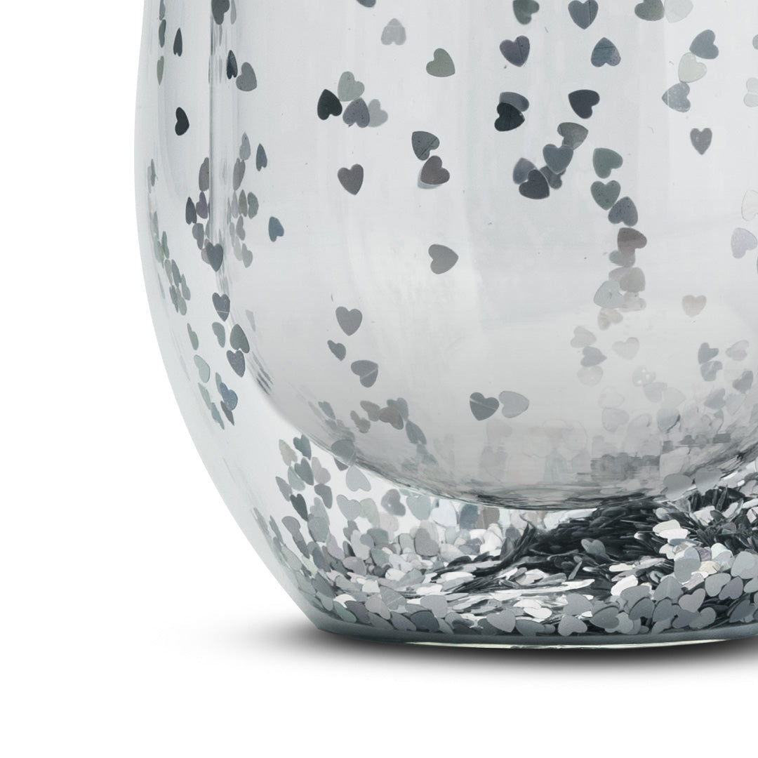 Taza Doble Vidrio Con Corazones y Asa3#Sin Color