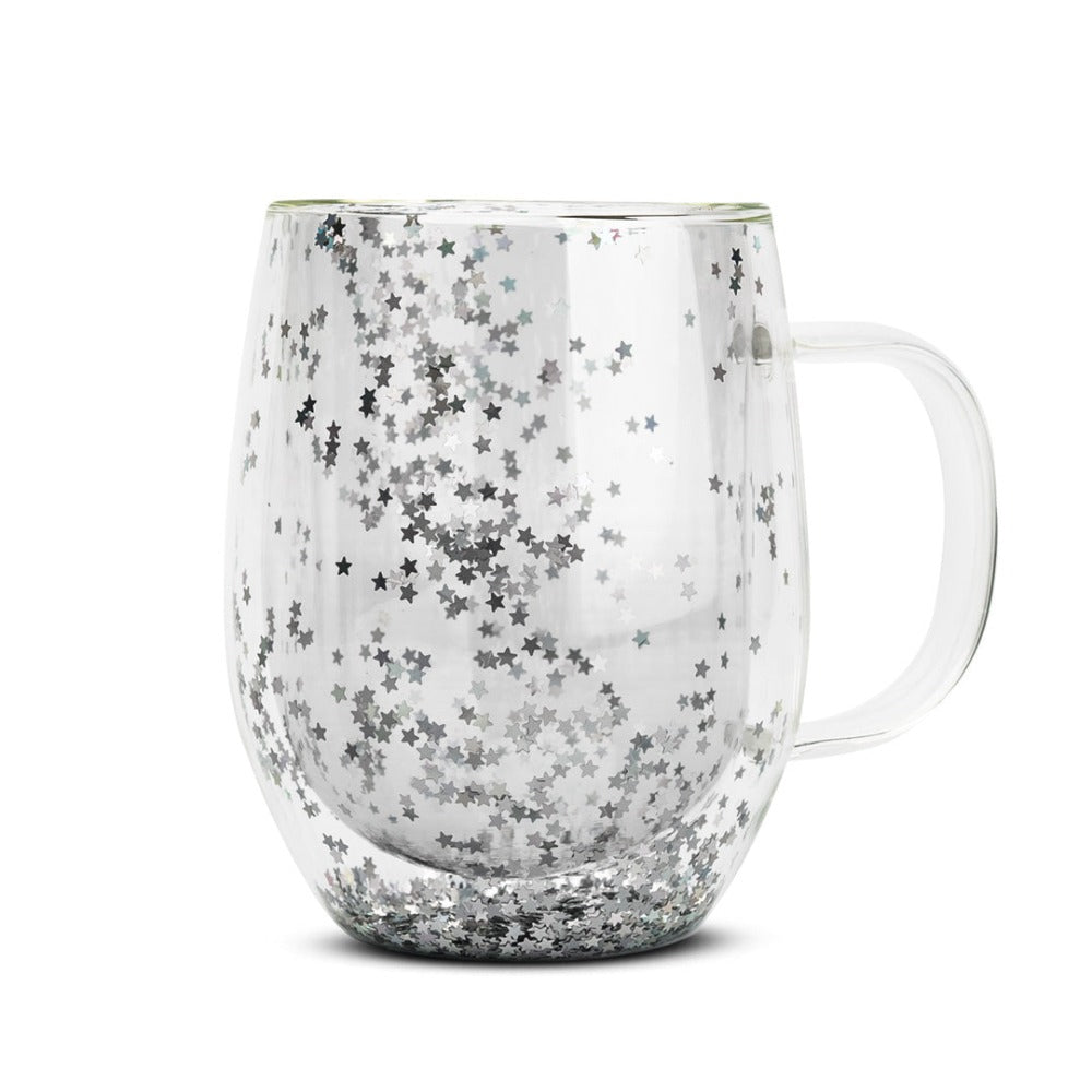 Taza Doble Vidrio con Estrellas y Asa1#Sin color