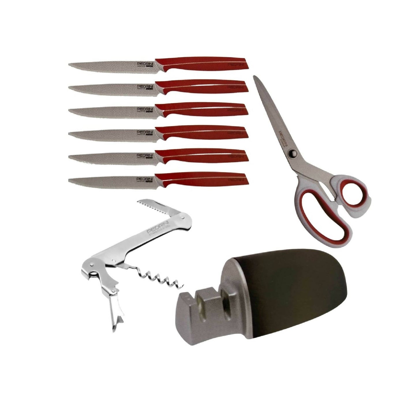 Pack Cuchillos, Tijera, Afilador y Destapador de vinos1#Plata