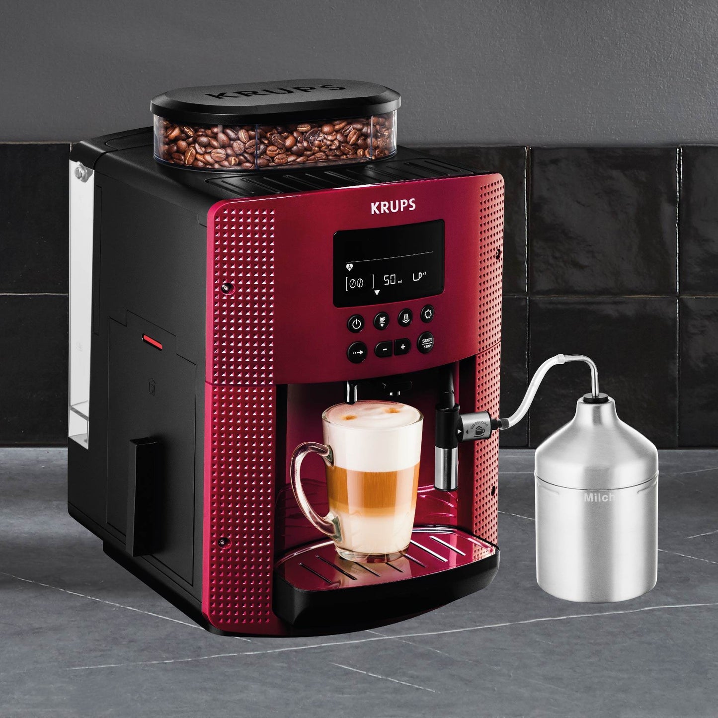 Cafetera Espresso Full Auto Display Roja + Lechero6#Rojo