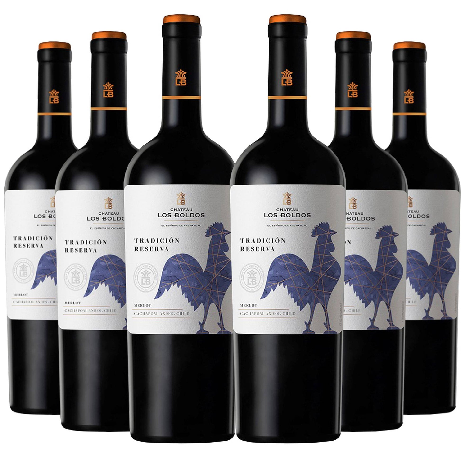 6 Vinos Los Boldos Tradición Reserva Merlot2#Sin color