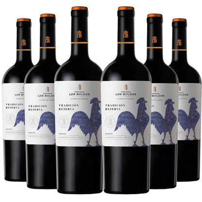 6 Vinos Los Boldos Tradición Reserva Merlot2#Sin color