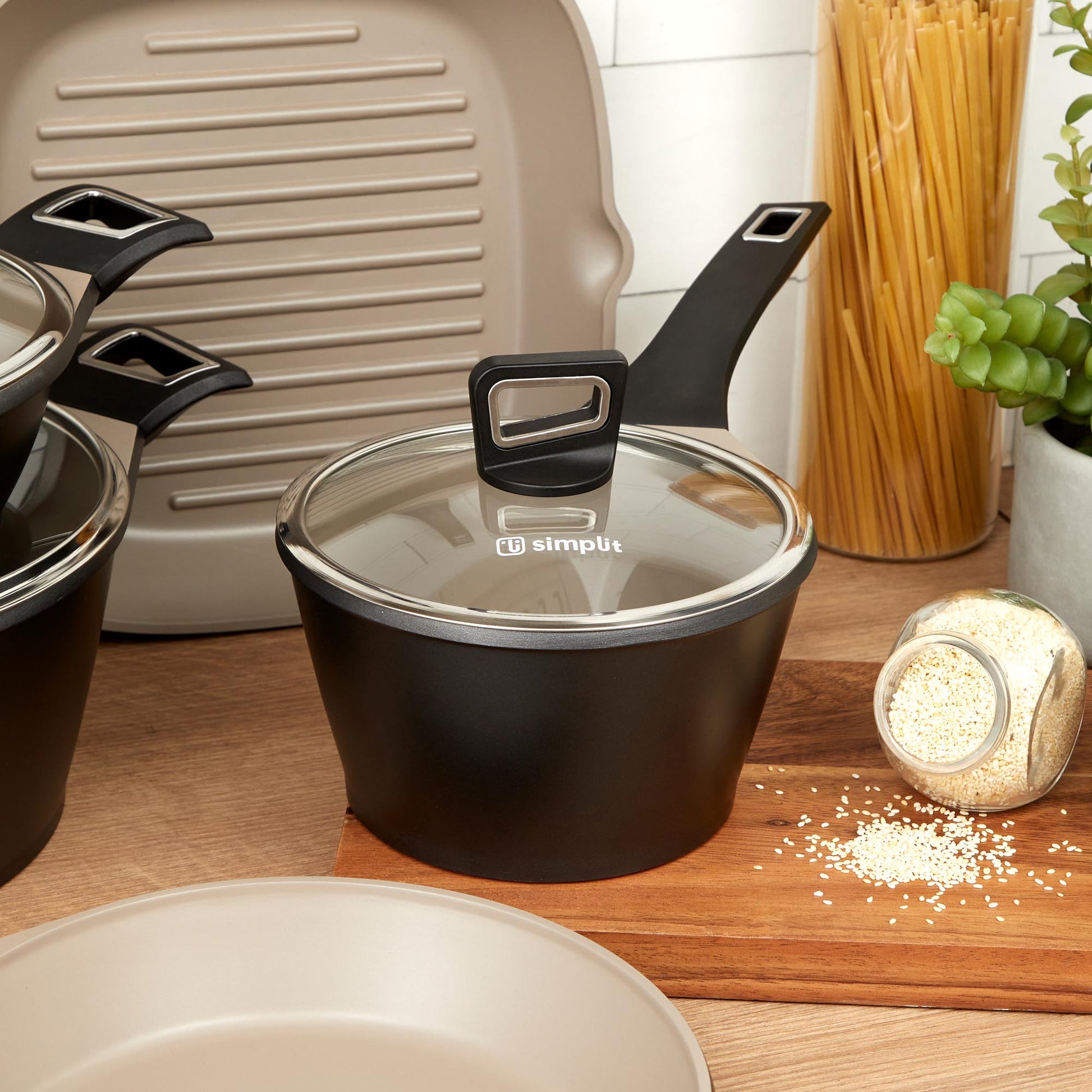 Kit Batería Cocina 8 Pzs + Set 12 Utensilios3#Negro