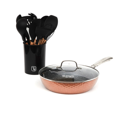 Kit Sartén Antiadherente Copper + Set 12 Utensilios9#Cobre