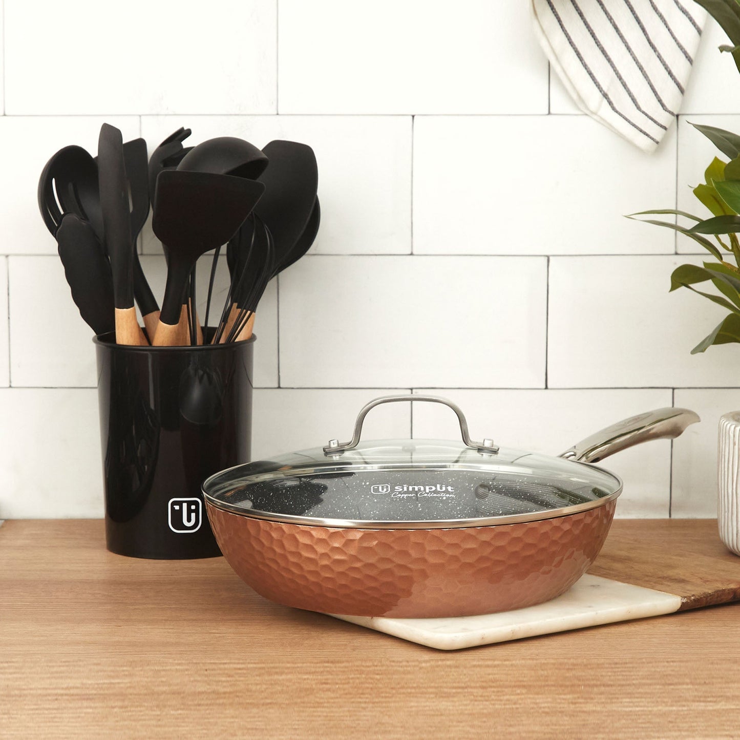 Kit Sartén Antiadherente Copper + Set 12 Utensilios1#Cobre