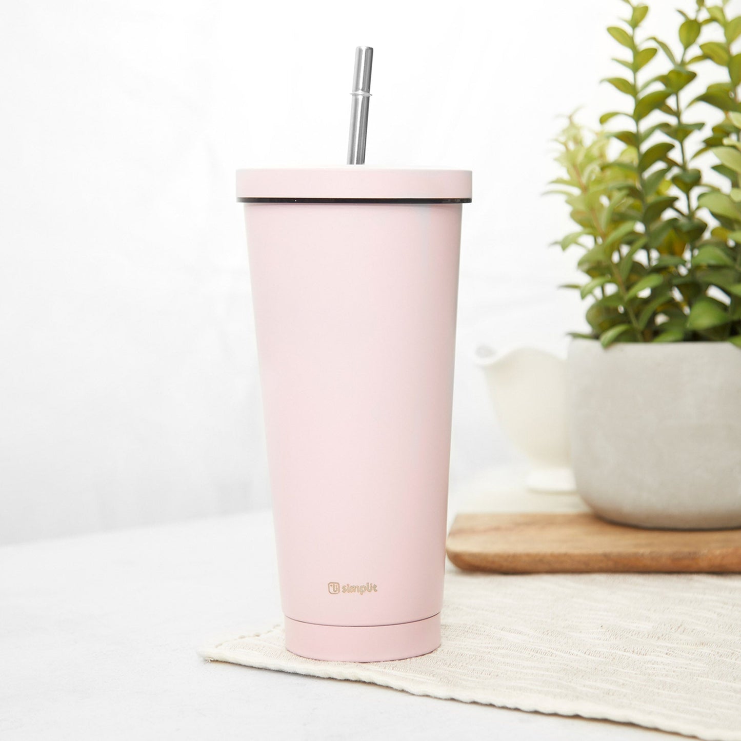 Vaso Térmico Tumbler 750ml Tapa y Bombilla2#Rosado