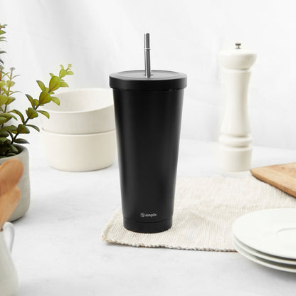 Vaso Térmico Tumbler 750ml Tapa y Bombilla3#Negro