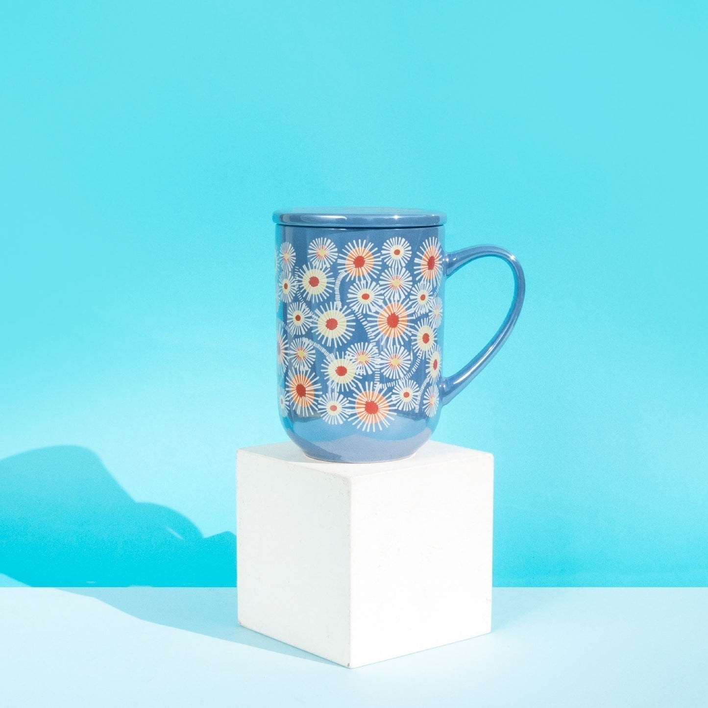Mug Bhoro Cerámica Flores1#Azul