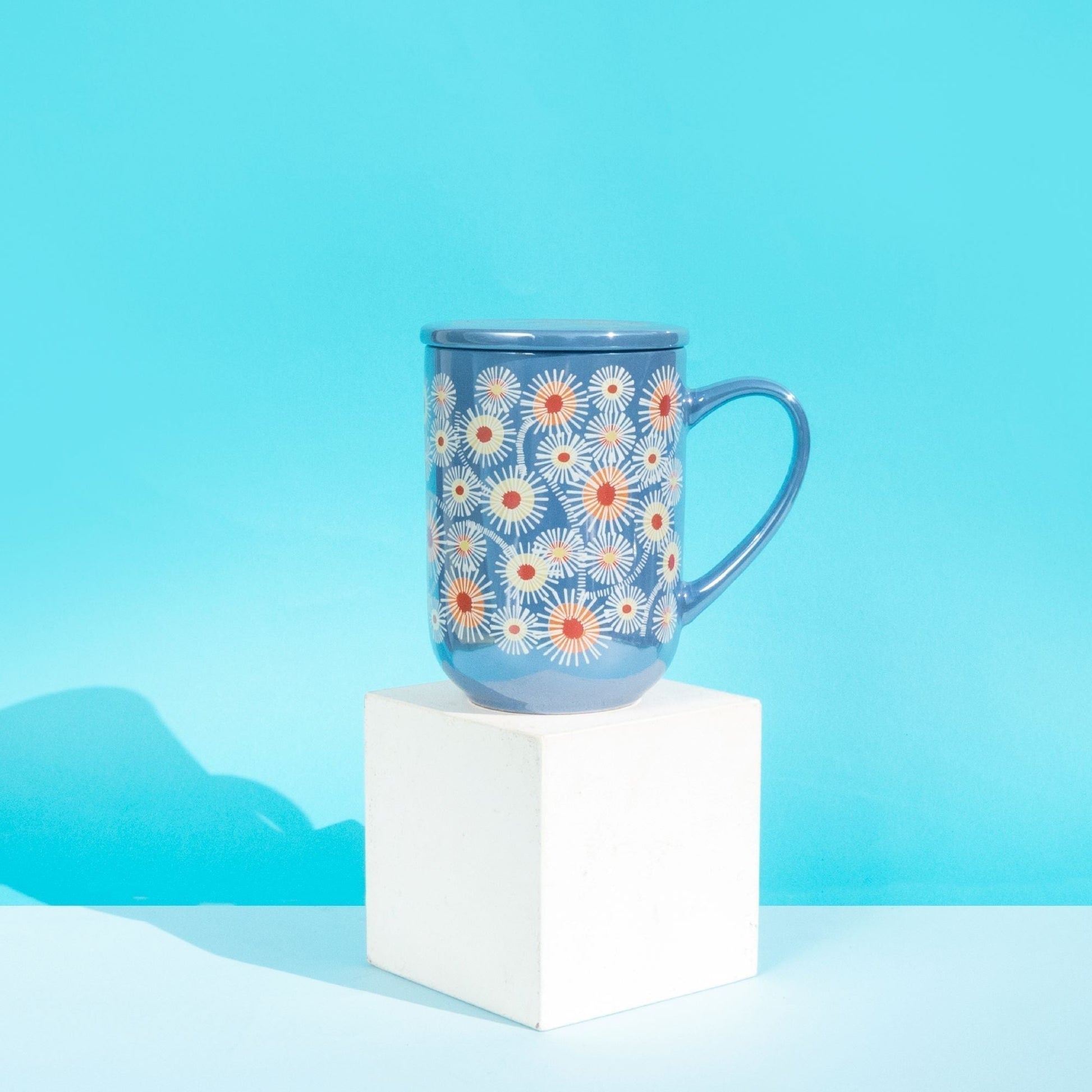 Mug Bhoro Cerámica Flores1#Azul