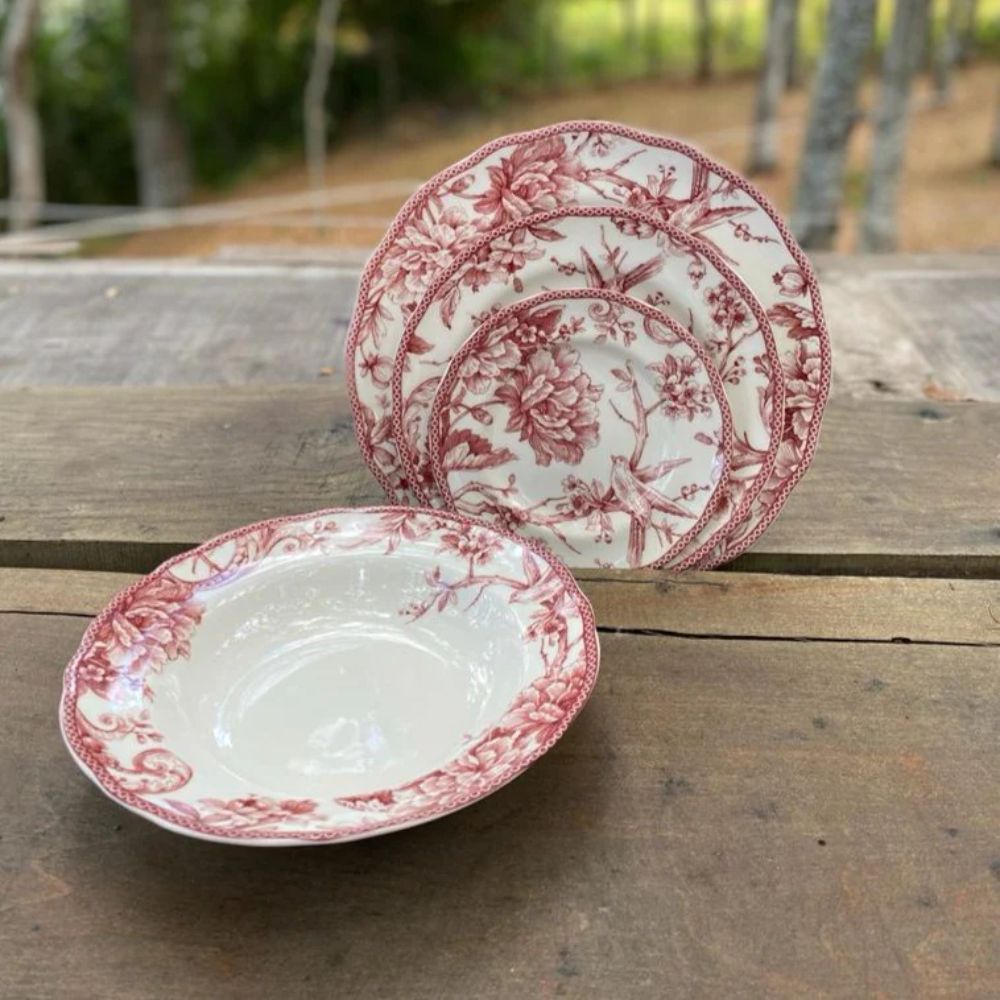 Juego Vajilla 24 Piezas Porcelana Adelaide1#Rojo