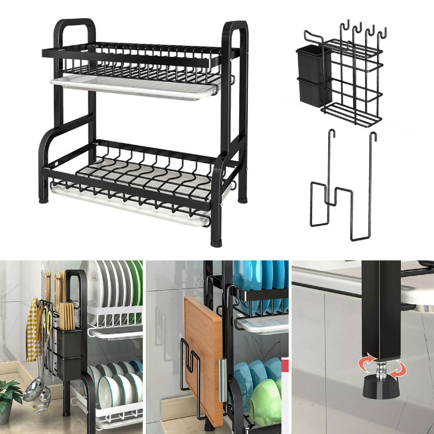 Secaplatos Escurridor 2 Niveles 17 Platos3#Negro