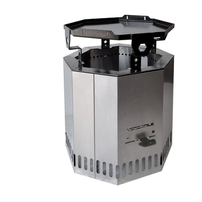 Brasero Sin Humo Plancha, Parrilla y Spiedo + Funda4#Gris Plata