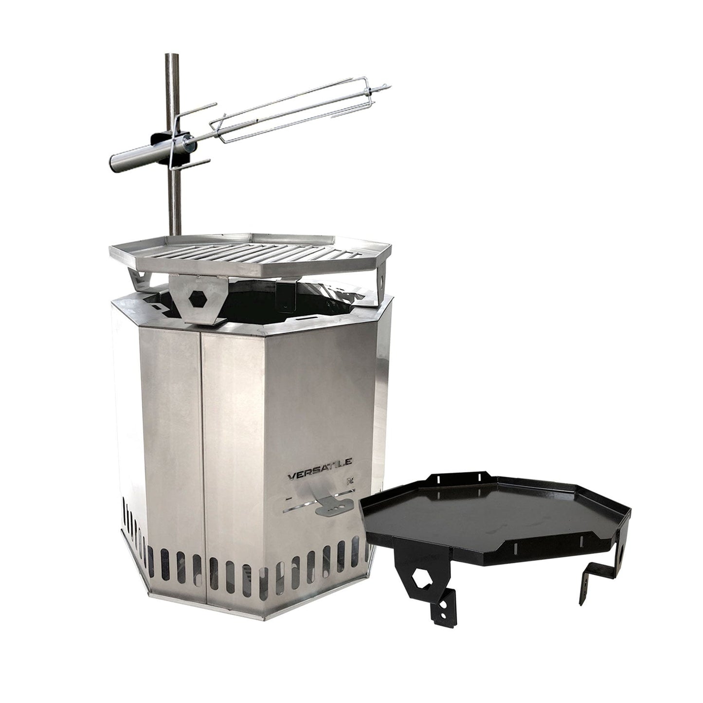 Brasero Sin Humo Plancha, Parrilla y Spiedo1#Gris Plata