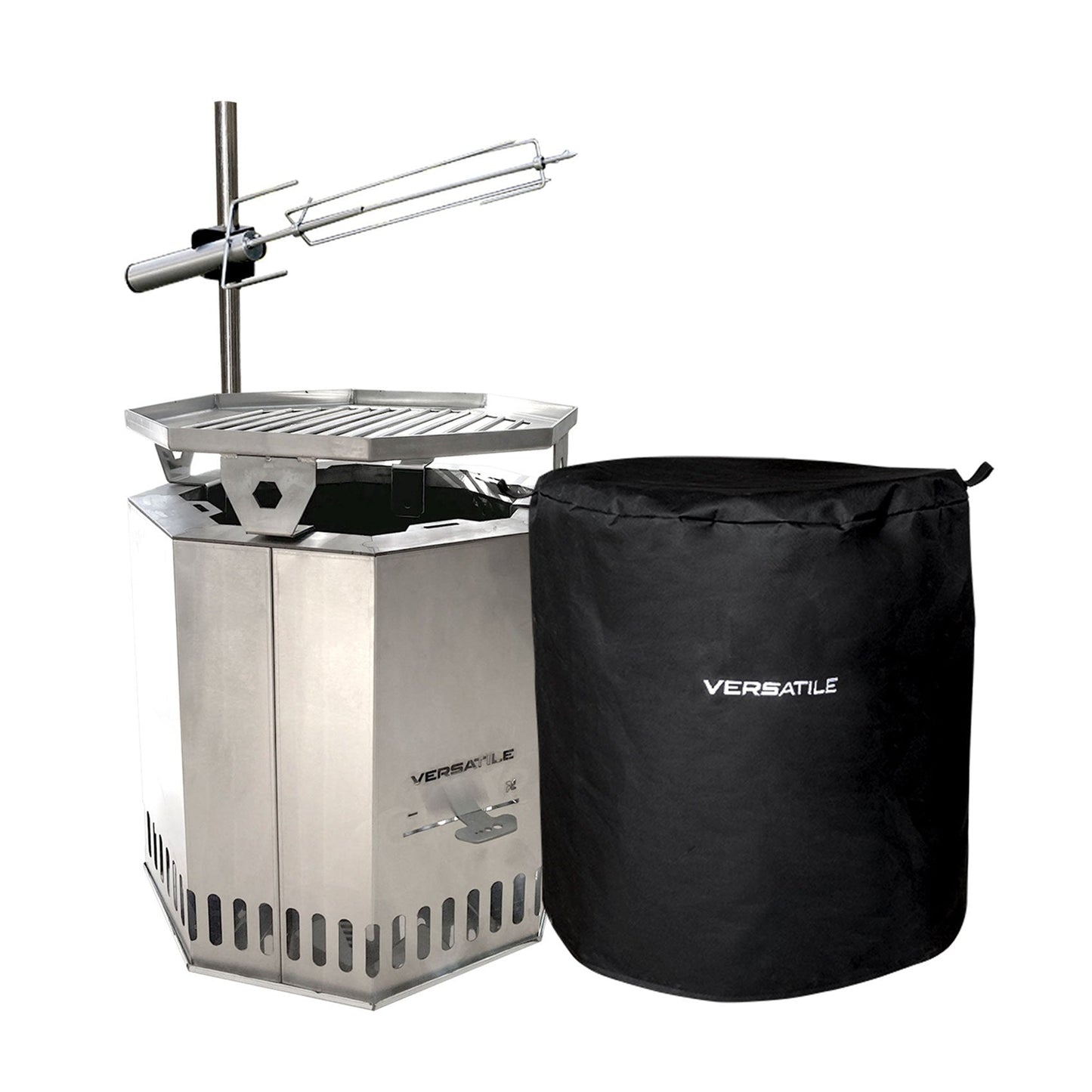 Brasero Sin Humo Parrilla y Spiedo + Funda1#Gris Plata