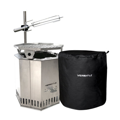 Brasero Sin Humo Parrilla y Spiedo + Funda1#Gris Plata