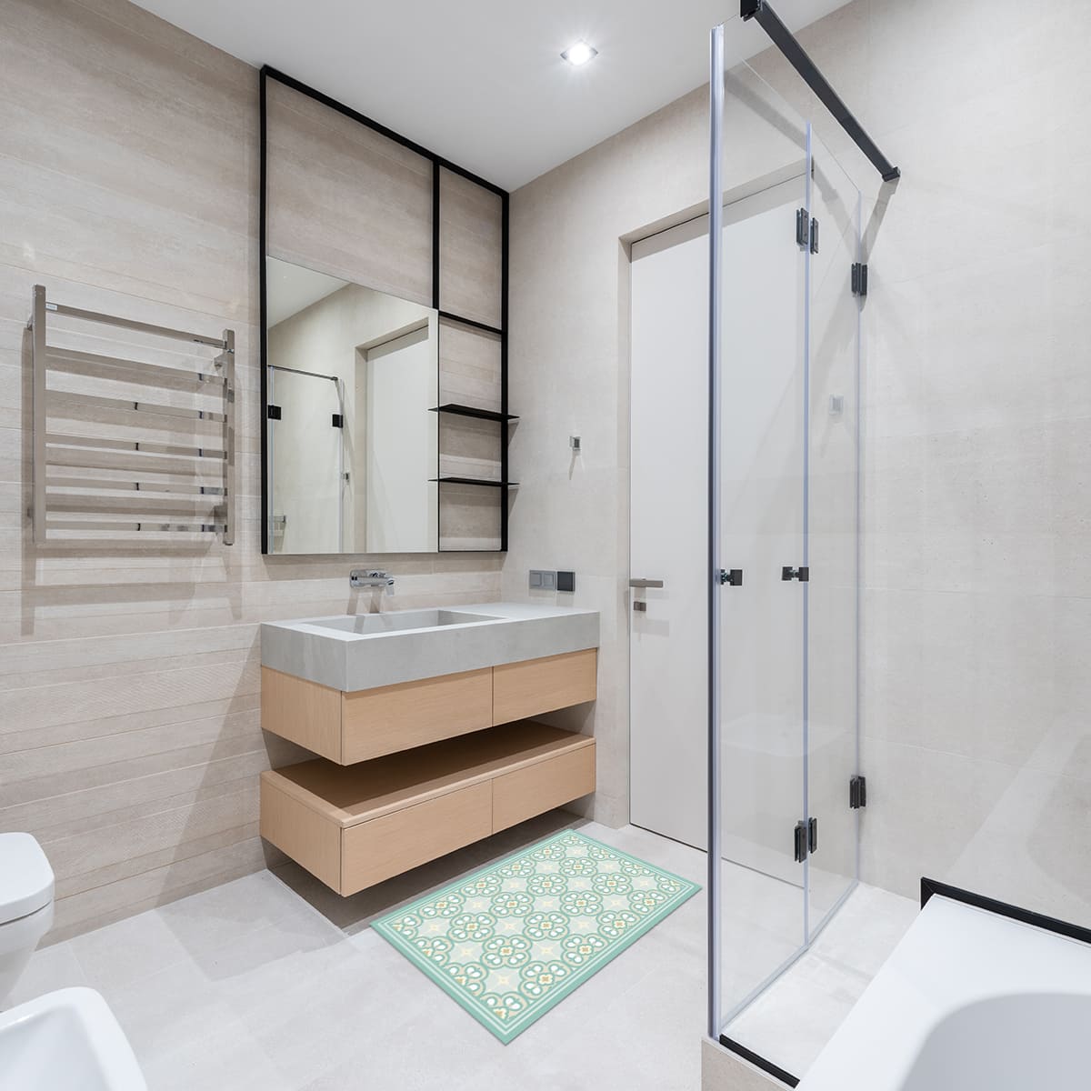 Alfombra De Cocina Flor Árabe Turquesa 50 x 70 cm