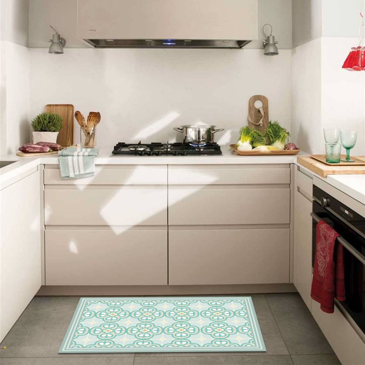 Alfombra De Cocina Flor Arabe Turquesa 70 x 100 cm