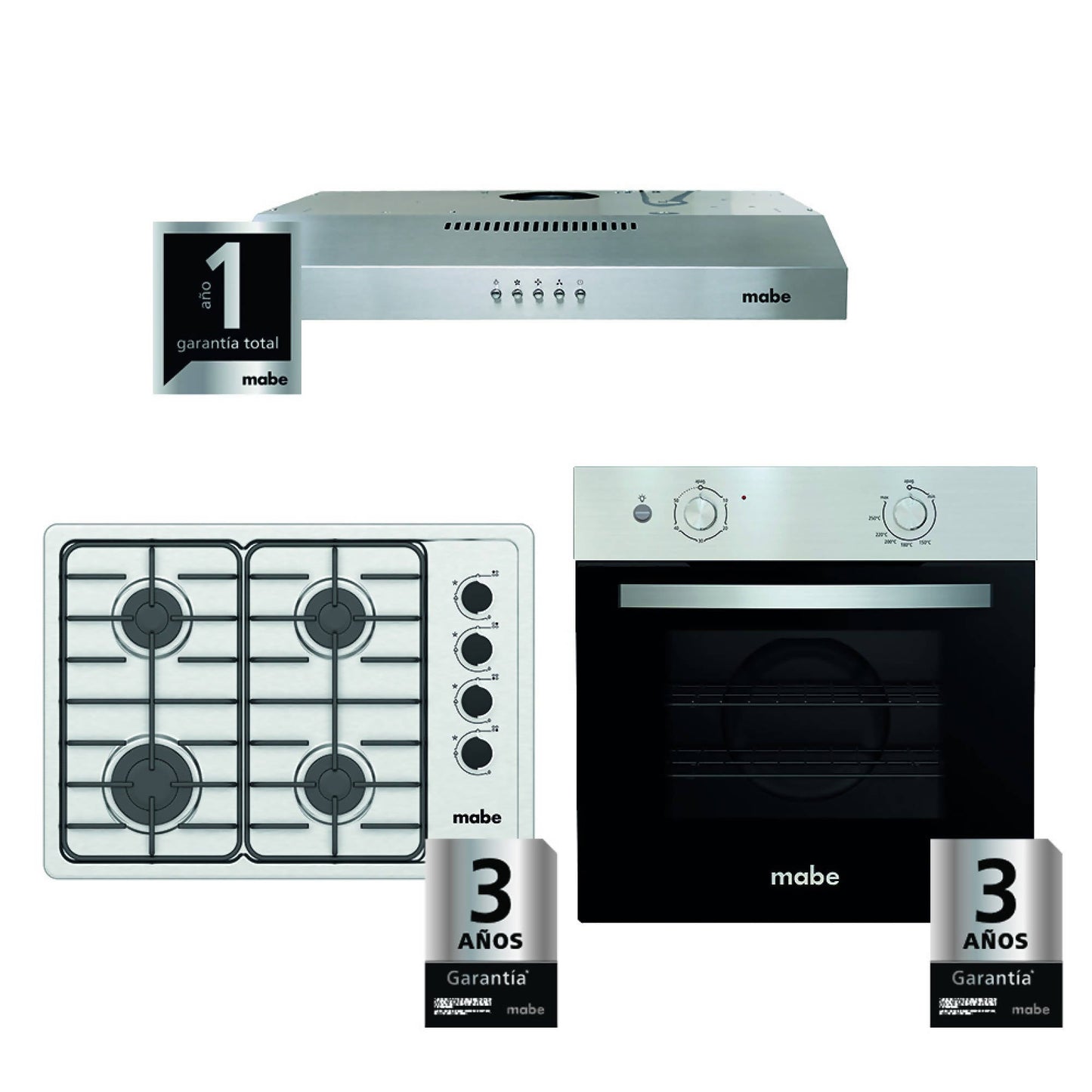 Kit Empotrable Horno + Encimera + Campana2#Acero|Negro