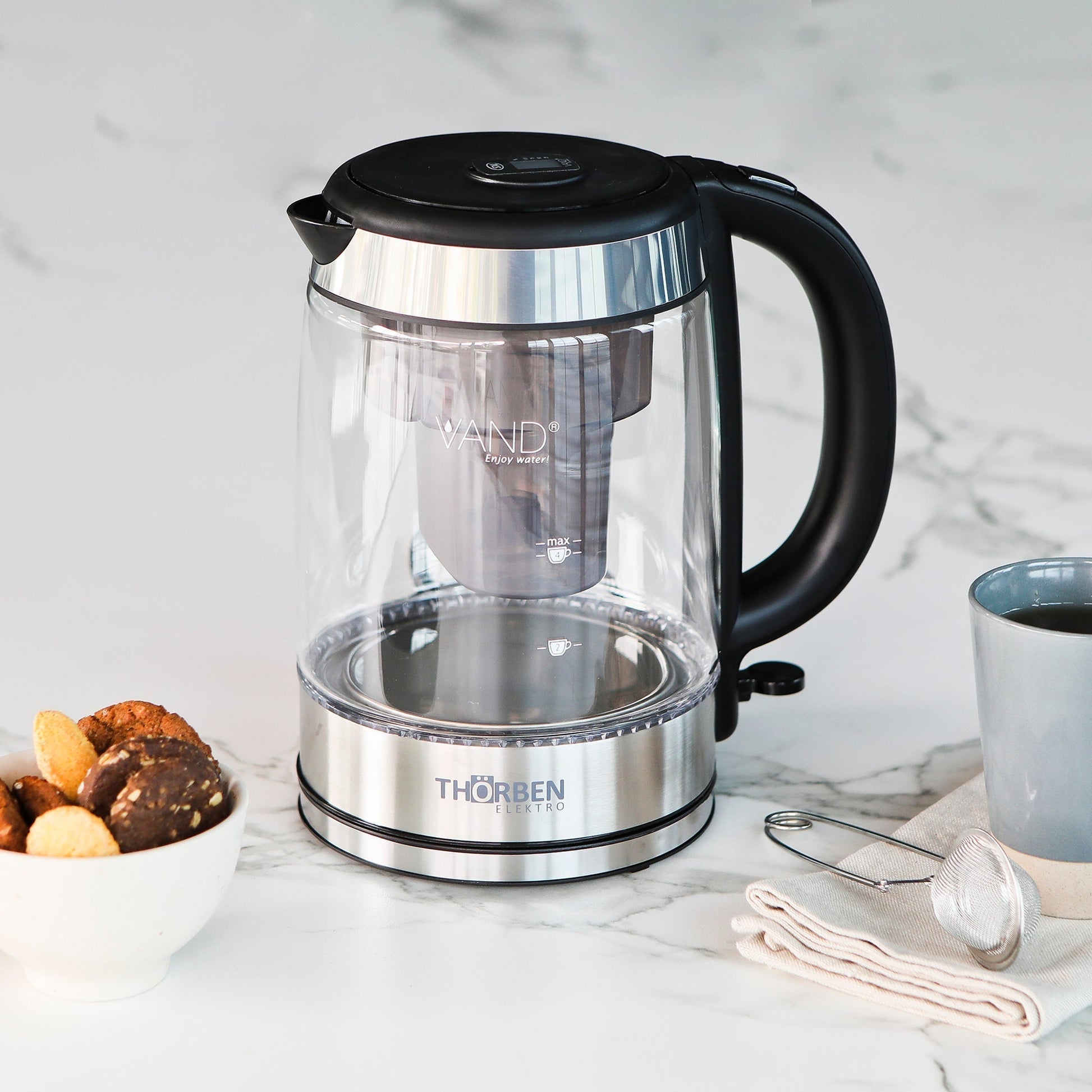 Hervidor con Filtro de Agua Thor Aqua Filter Glass 1.7 Lts1#Negro|Acero