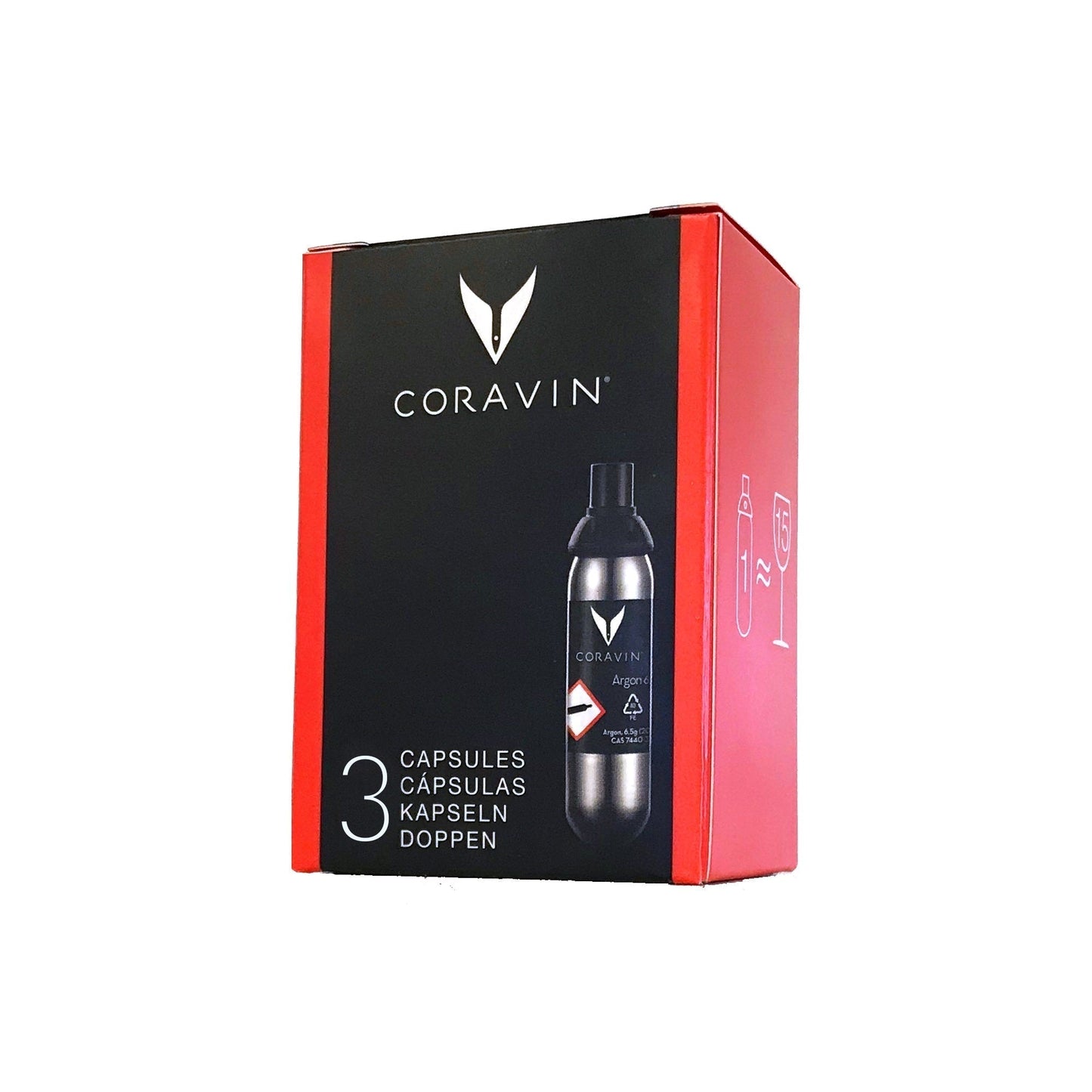 Trío Cápsulas Argón Coravin Pure™ Para Dispensador Vino3#Acero