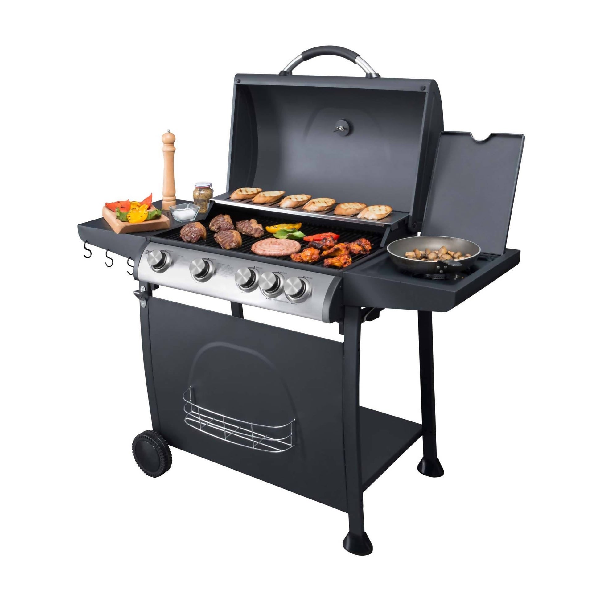 Parrilla Indiana 4 Quemadores + Quemador Lateral BBQ402GCQL4#Negro