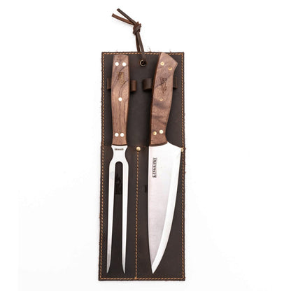 Set Tenedor + Cuchillo Parrillero F/Cuero2#Acero