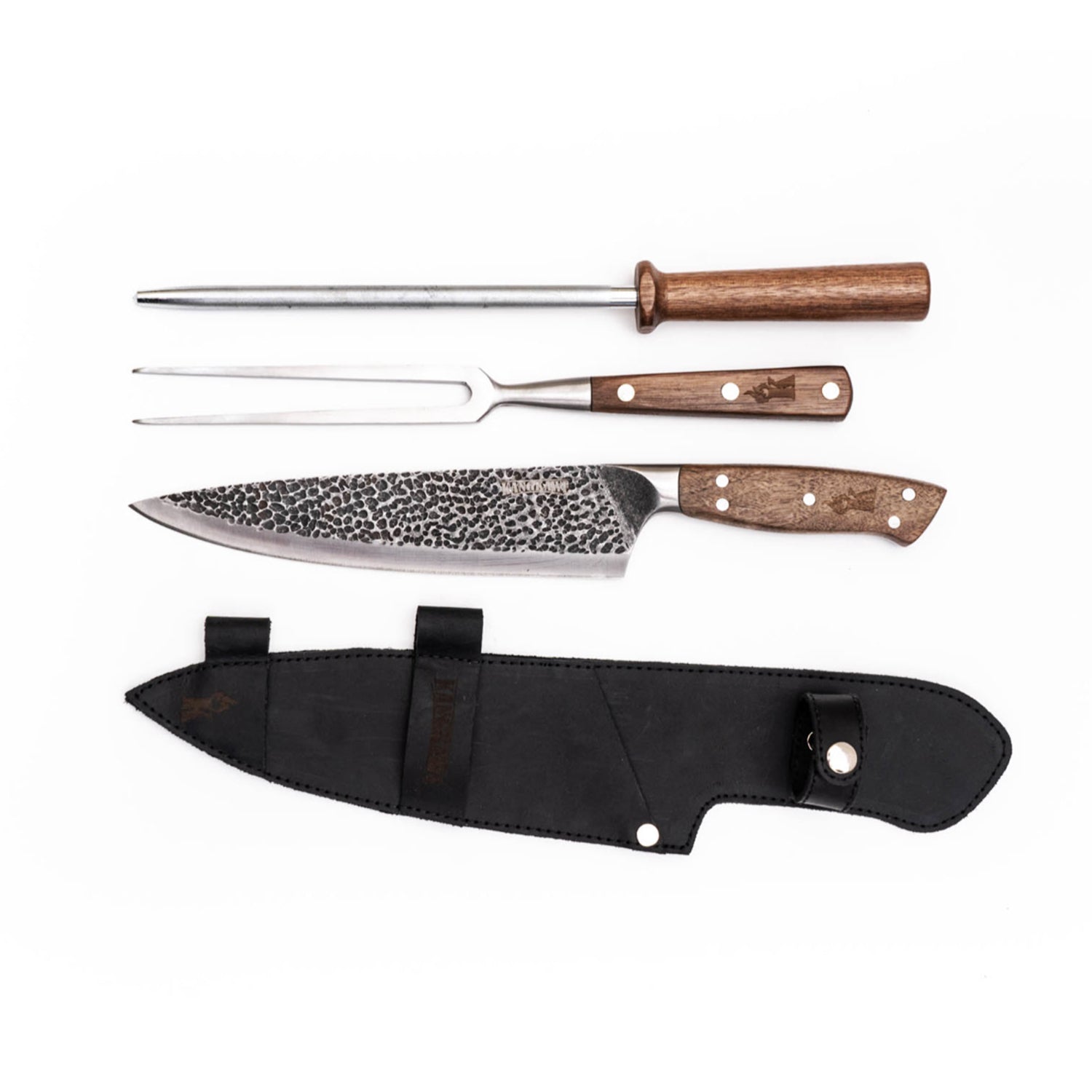 Trilogia En Cuero Pincho Pro + Cuchillo Curacavi + Astil1#Acero