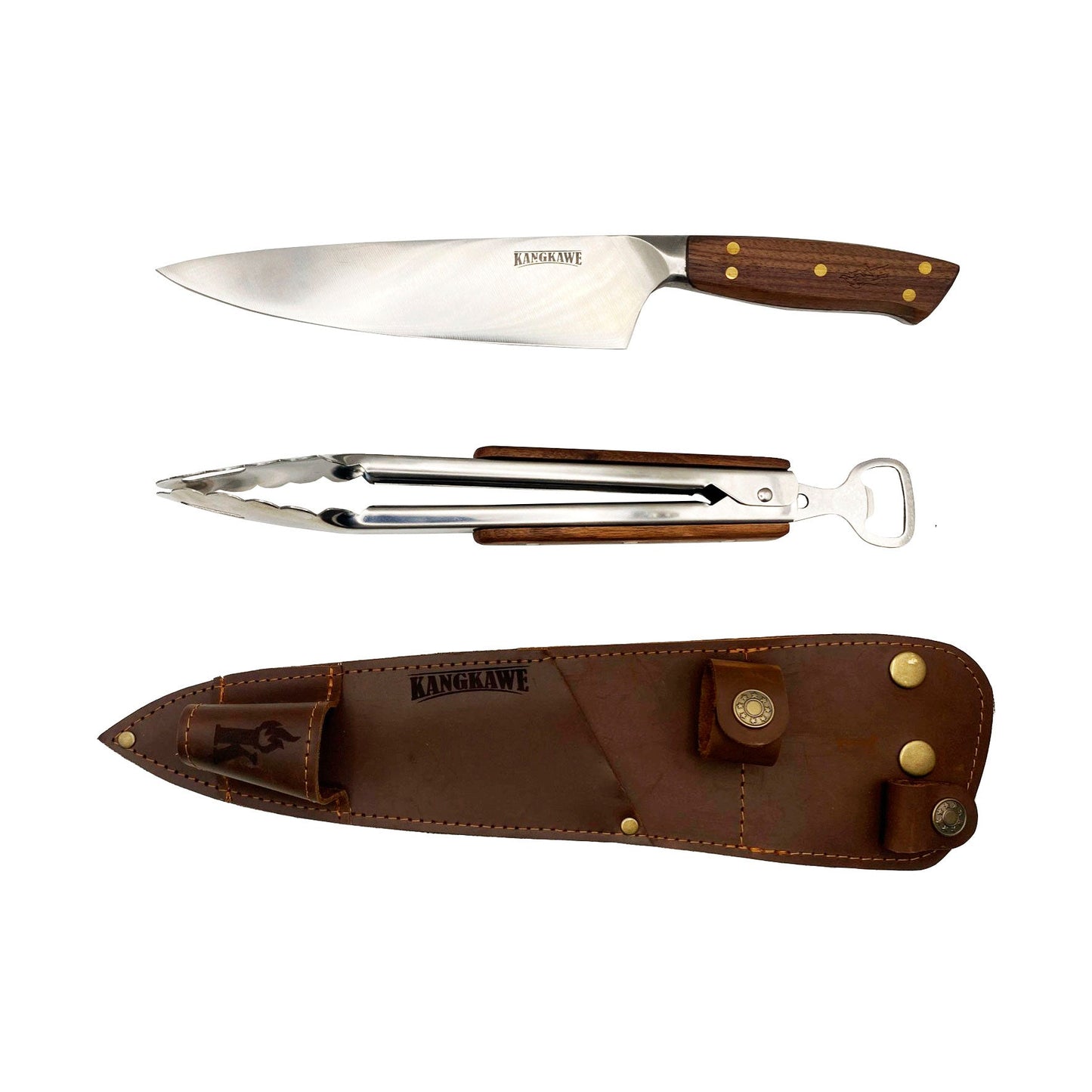 Duo Parrillero En Cuero Cuchillo Catemu + Tenaza 10 Pulgadas1#Acero