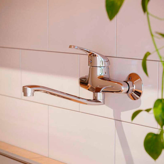 Monomando de cocina para pared Troya1#Acero