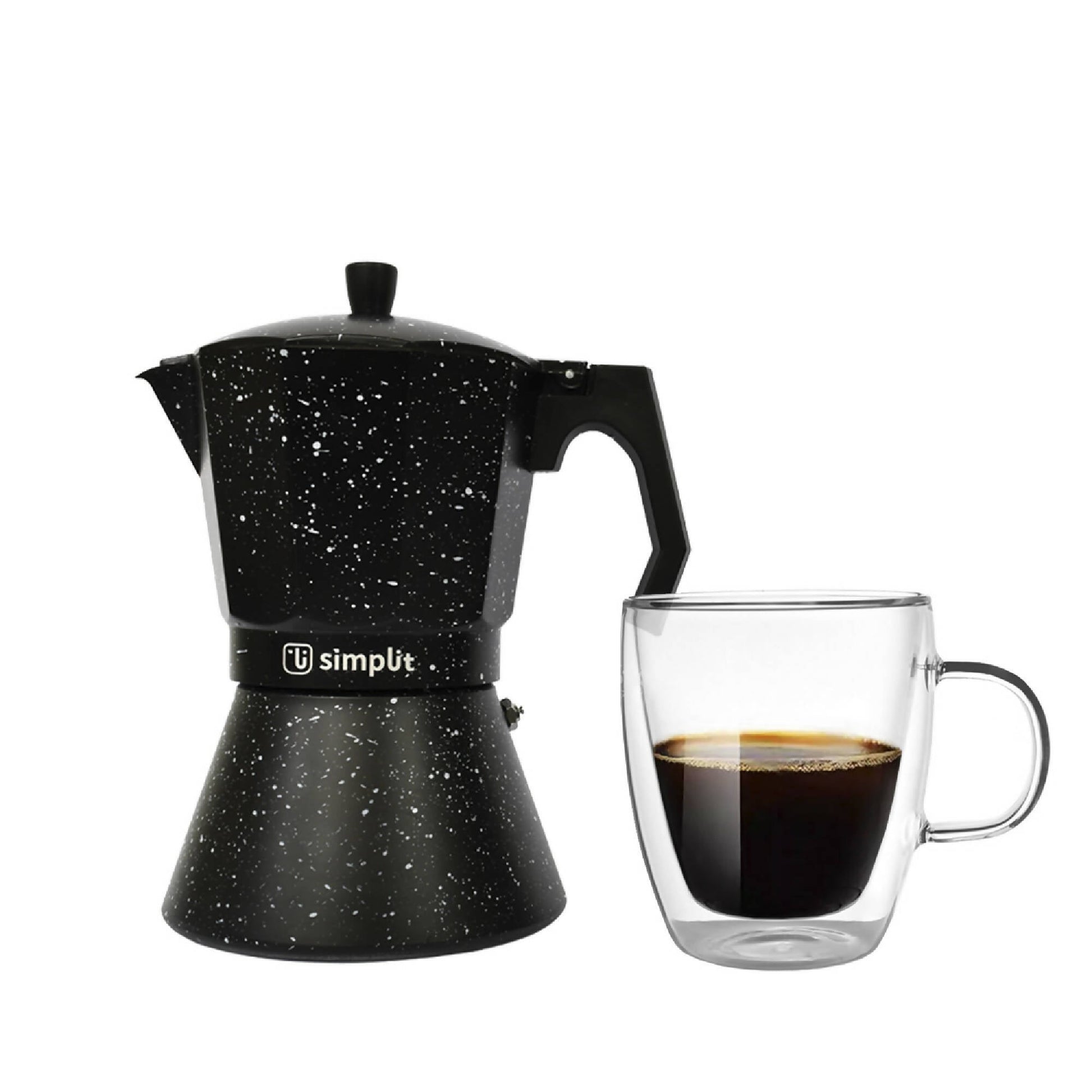 Pack Cafetera Italiana 4 Tazas + Taza Doble Pared 350 ml2#Negro