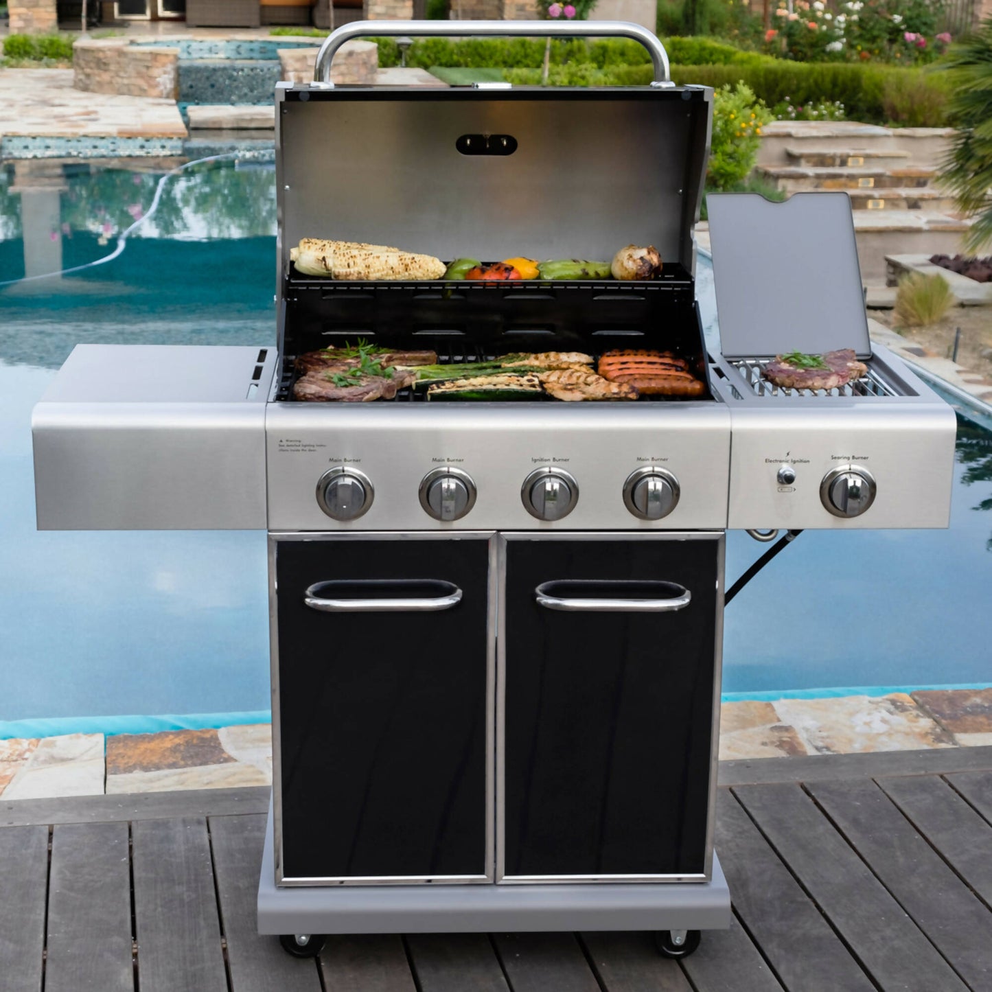 Parrilla Gas 4 Quemadores + Sellador Lateral Infrarrojo  KE-P46365-N1#Negro | Acero