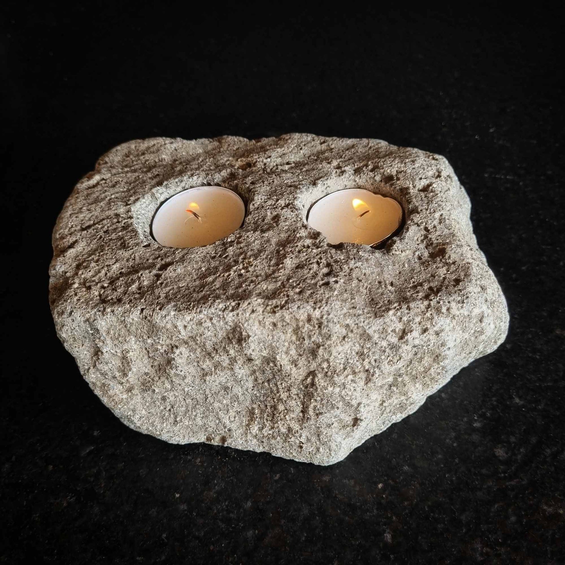 Porta Velas Piedra Río Doble Rectángulo1#Gris