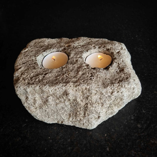 Porta Velas Piedra Río Doble Rectángulo1#Gris