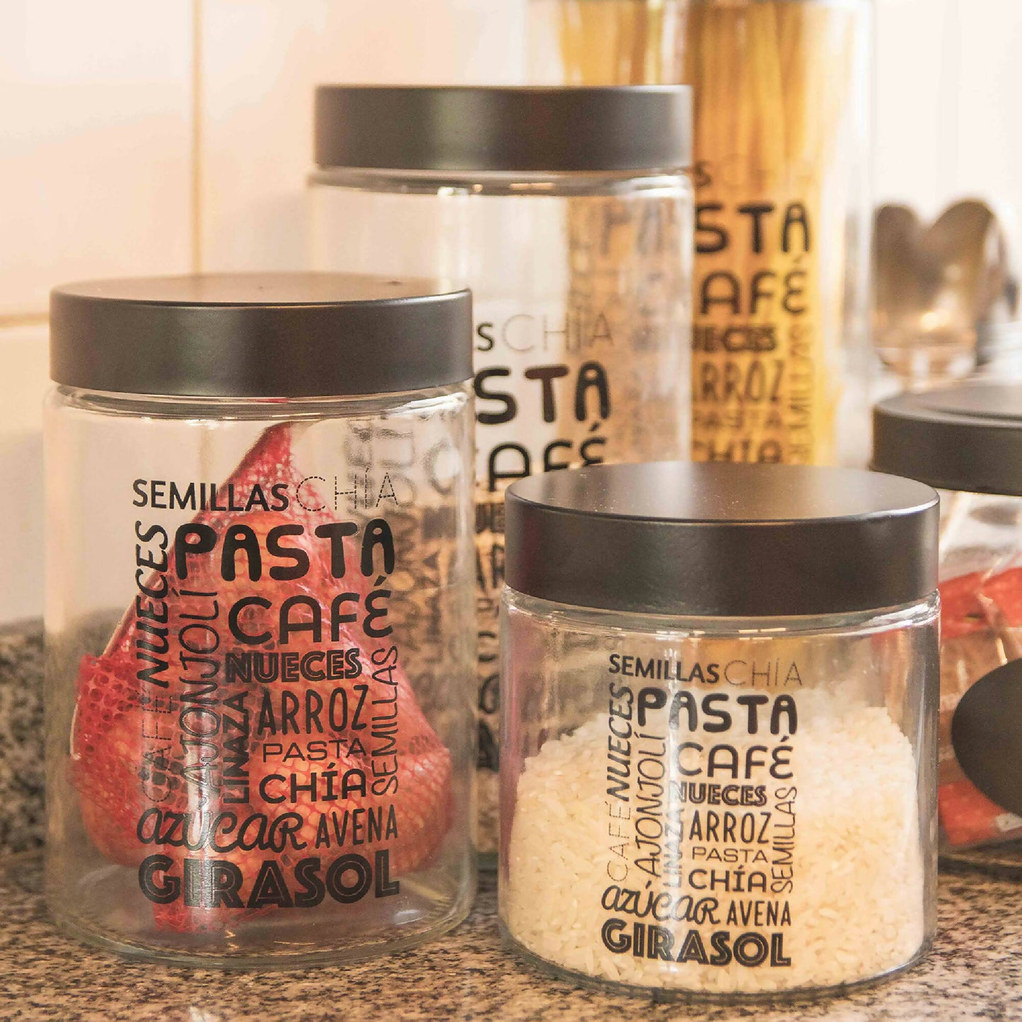 Set 5 Frascos Vidrio Black2#Negro