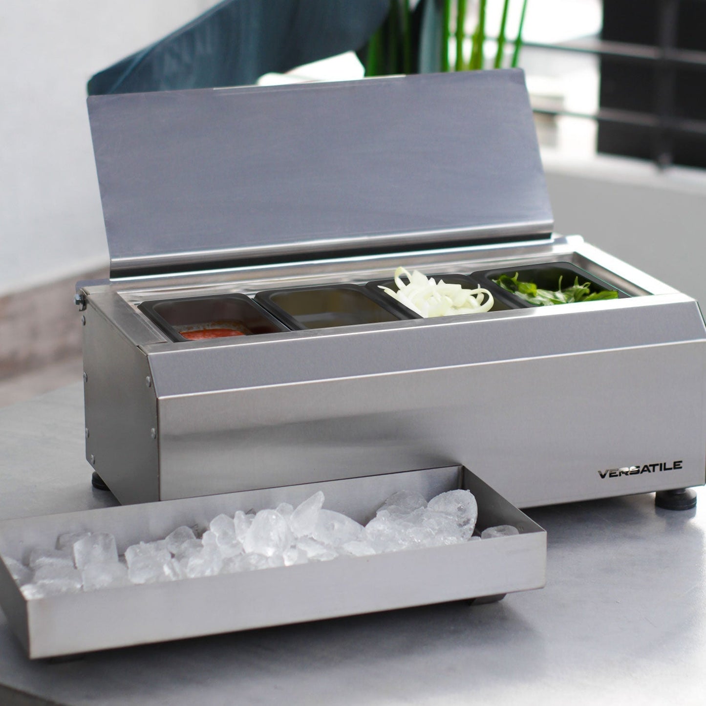 Salsera 4 Estaciones 520 Policarbonato c/Bandeja Frío1#Plateado